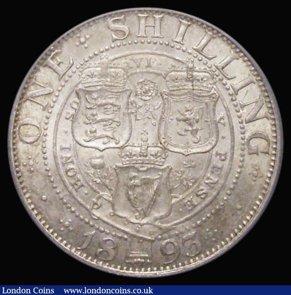 Shilling 1893 Small Obverse letters, ESC 1361A, Bull 3154, Davies 1010 dies 1A, UNC with choice and colourful tone, in an LCGS holder and graded LCGS 85, the second finest of 54 examples recorded by the LCGS Population report : English Coins : Auction 179 : Lot 1956