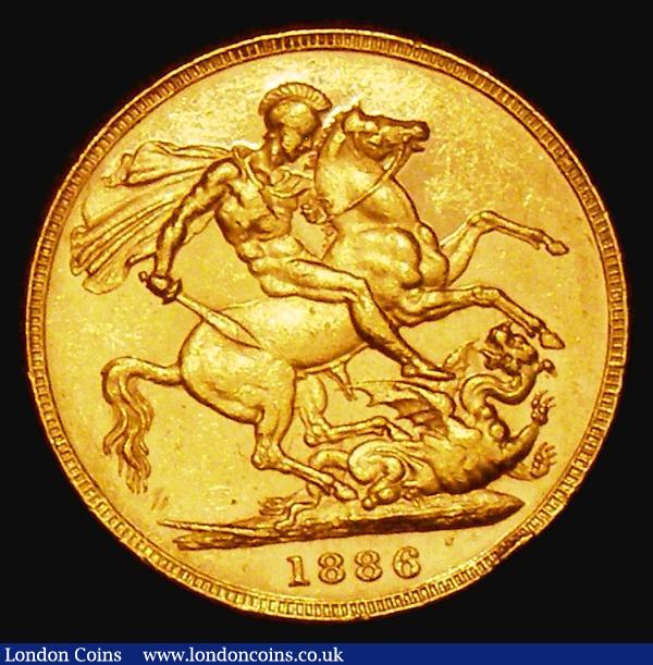 Sovereign 1886M George and the Dragon, WW complete on truncation, horse with short tail, B.P in exergue, Marsh 108, S.3857C, EF with some contact marks, the reverse lustrous : English Coins : Auction 179 : Lot 2098