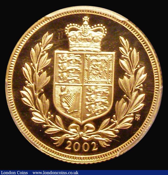 London Coins : A179 : Lot 2183 : Sovereign 2002 Shield Reverse, Queen Elizabeth II Golden Jubilee issue S.SC5 in a PCGS holder and gr...
