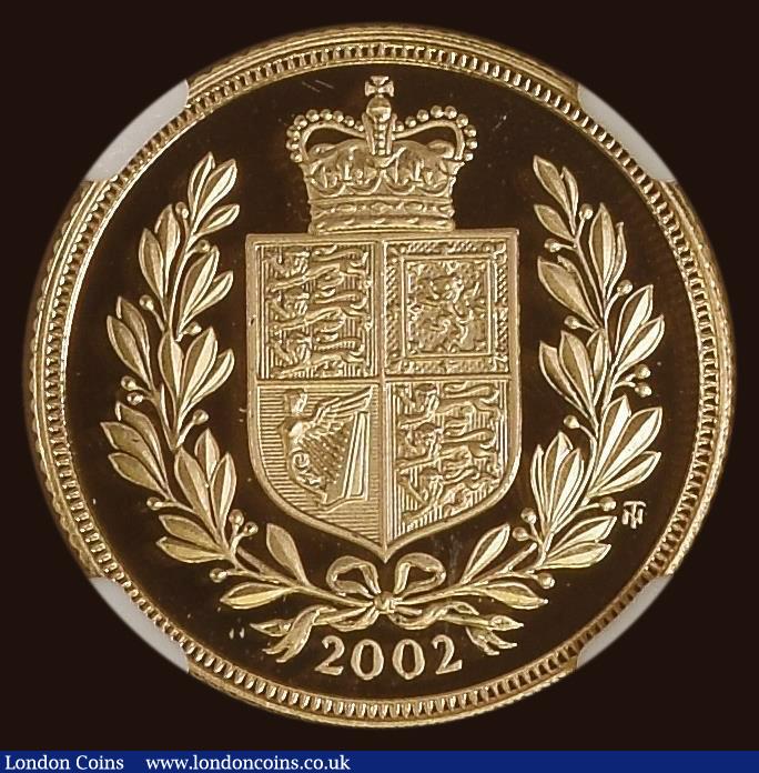 London Coins : A179 : Lot 2184 : Sovereign 2002 Shield Reverse, Queen Elizabeth II Golden Jubilee issue S.SC5 in an NGC holder and gr...
