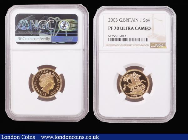 Sovereigns 2003 Proof S.SC4 (2) both in NGC holders, each graded PF70 Ultra Cameo : English Coins : Auction 179 : Lot 2194