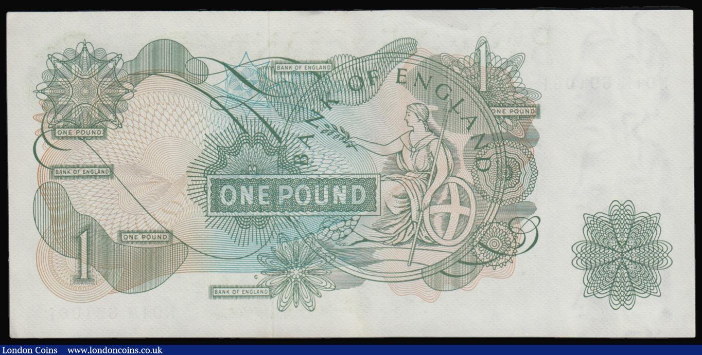 London Coins : A179 : Lot 51 : One pound Fforde B308 issued 1967 first series replacement N01M 691061, "G" reverse, AU (l...