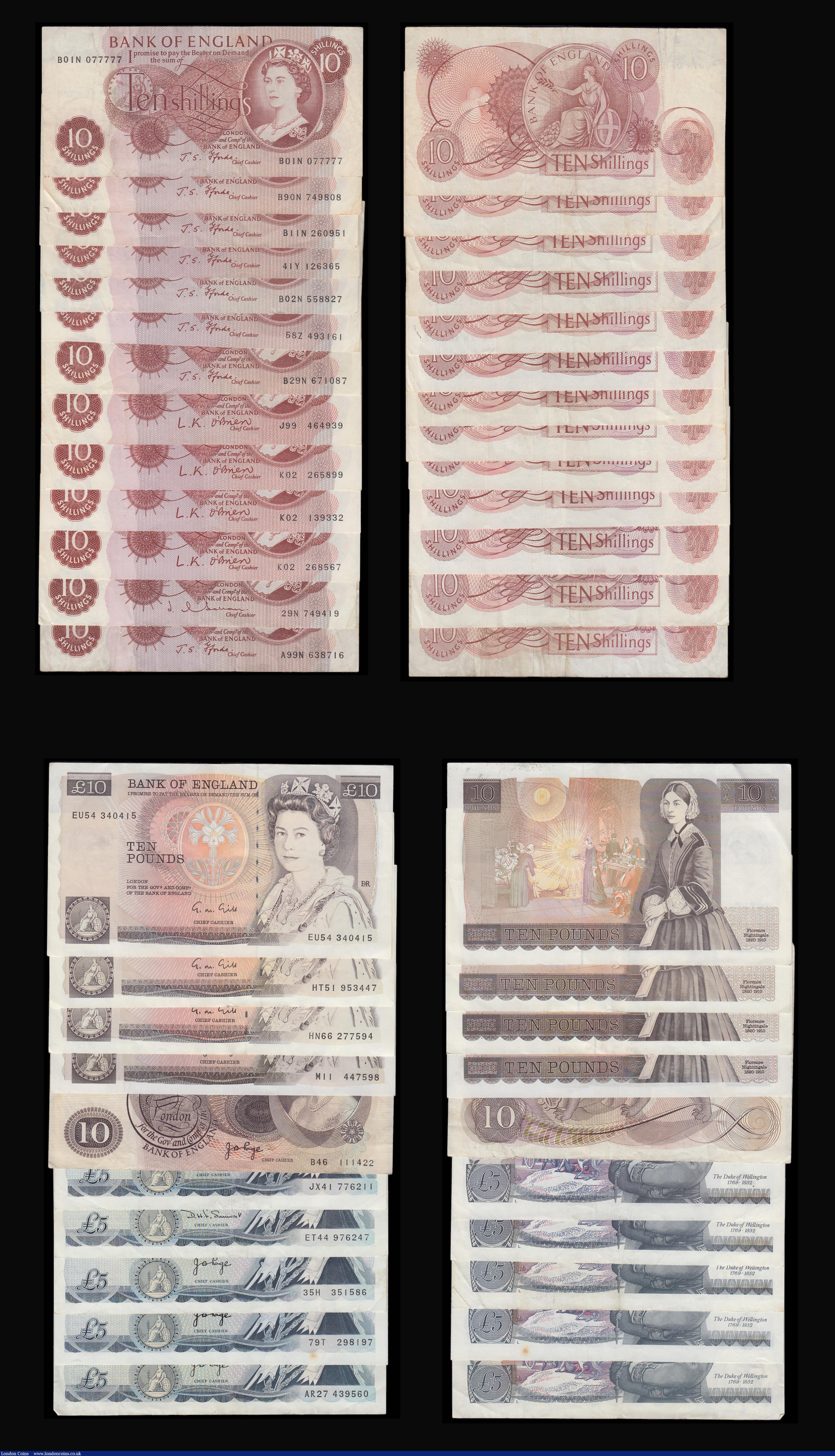 London Coins : A179 : Lot 57 : Bank of England £103.50 face O'Brien to Somerset Ten Shillings - Ten Pounds (55) generall...