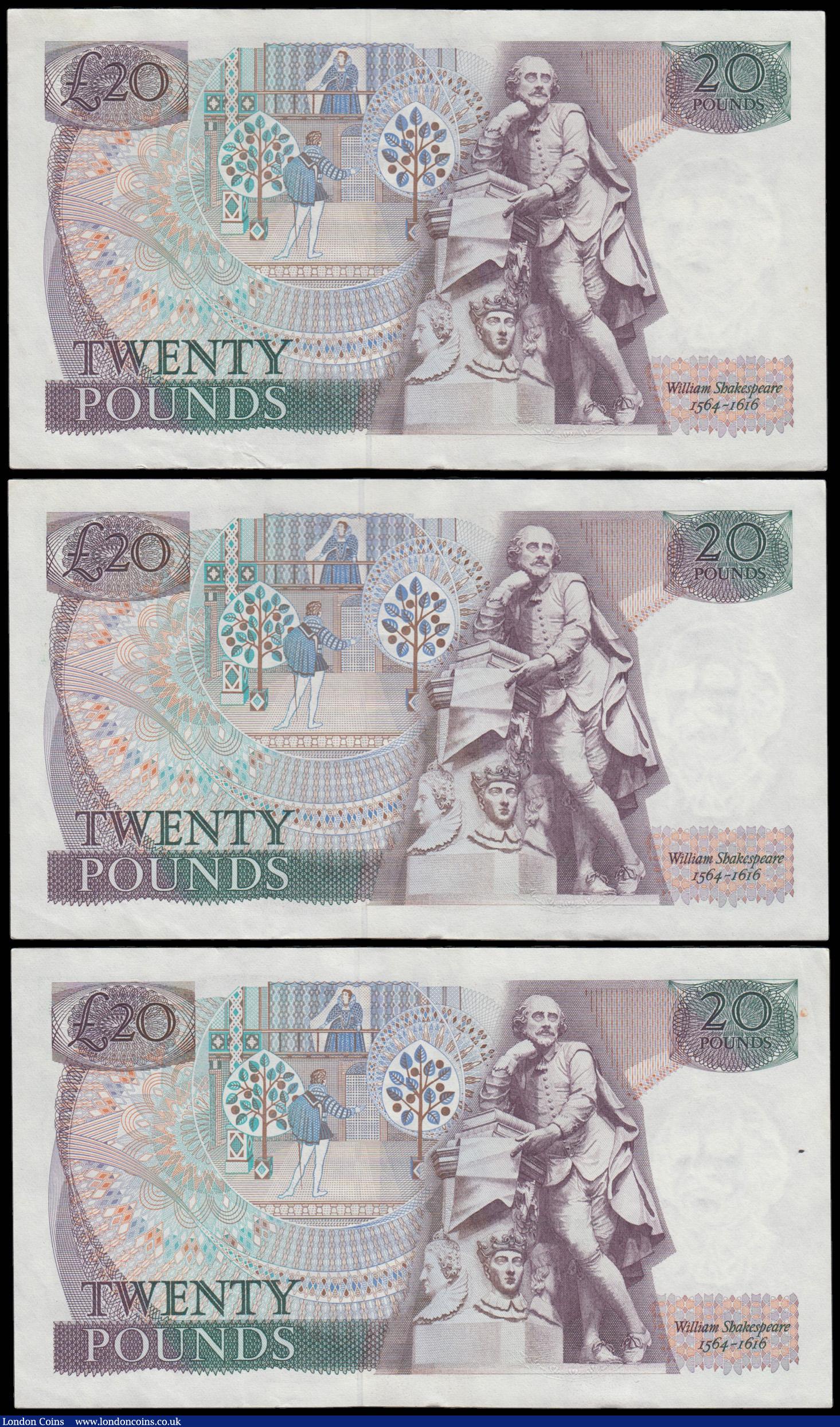 London Coins : A179 : Lot 62 : Twenty Pounds Somerset B351 issued 1984 (3) a consecutive numbers 79J 693341-343 AU-Unc the 342 with...