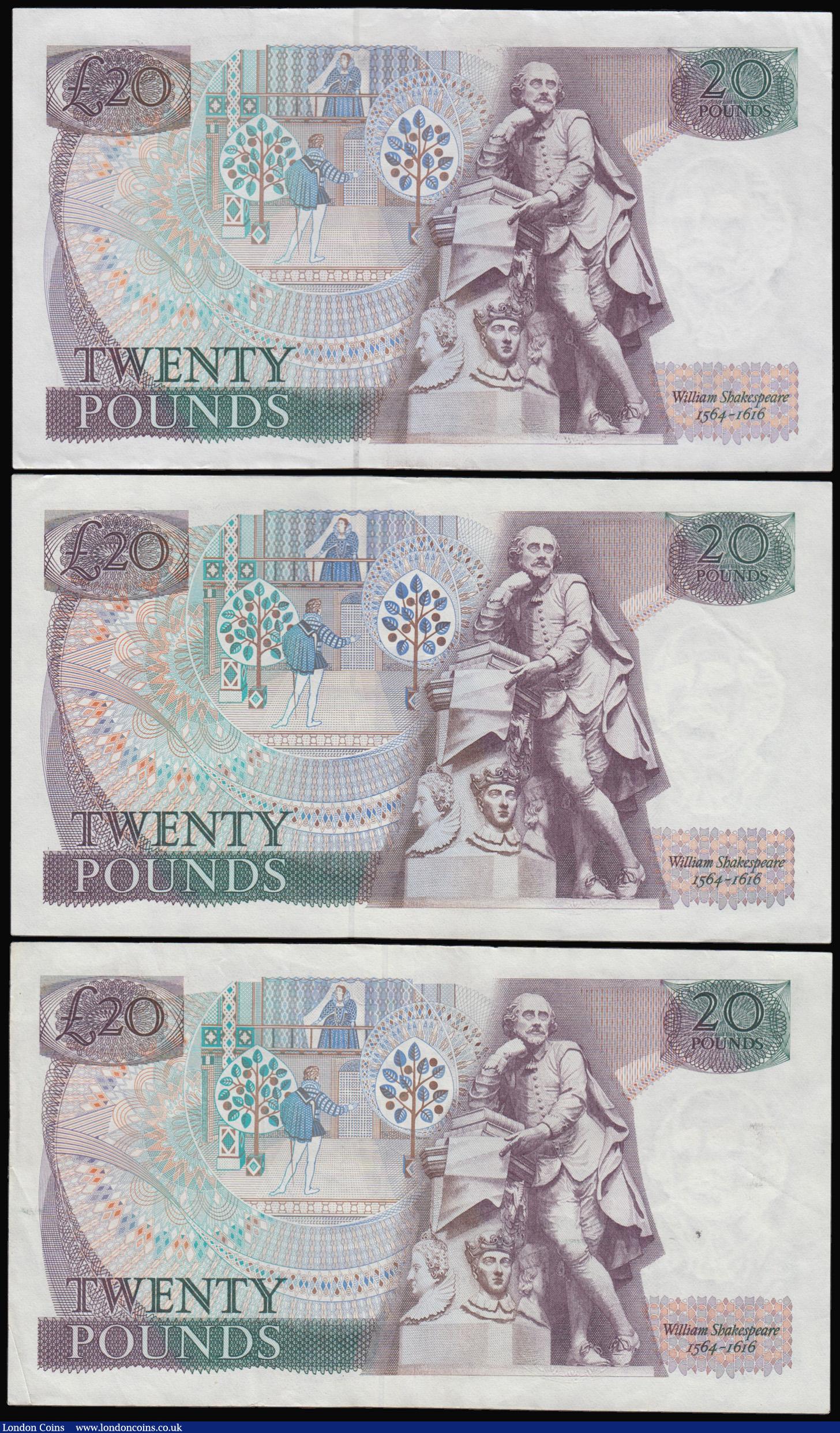 London Coins : A179 : Lot 63 : Twenty Pounds Somerset B351 issued 1984 (3) prefix 10H,42J and 53J the 10H EF others AU-UNC