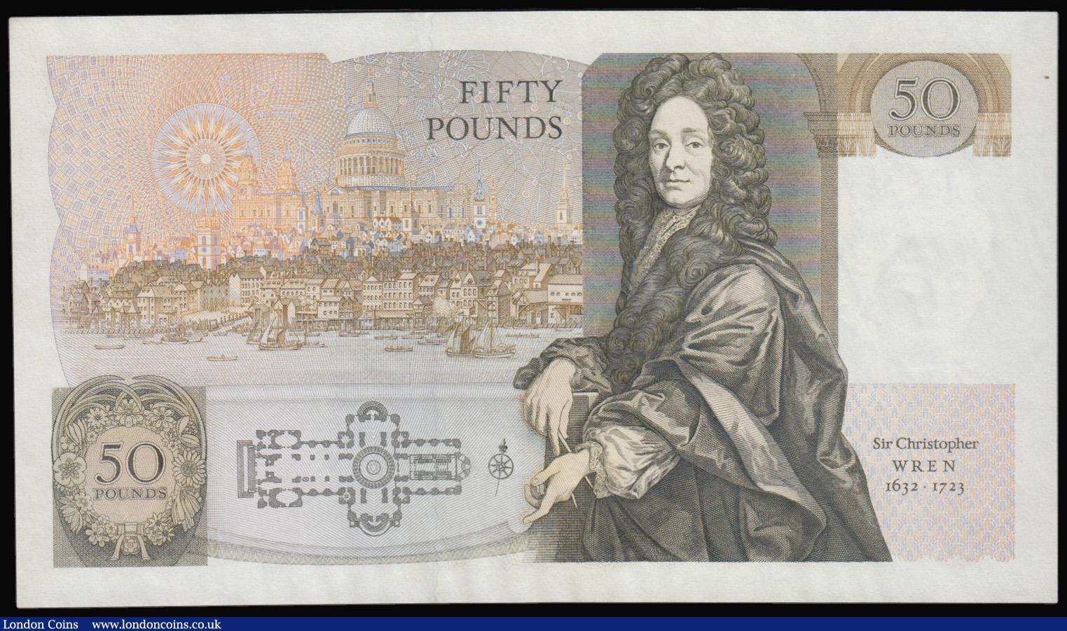 London Coins : A179 : Lot 65 : Fifty Pounds Somerset QE2 pictorial & Sir Christopher Wren B352 Brown issue 1981 very FIRST RUN ...