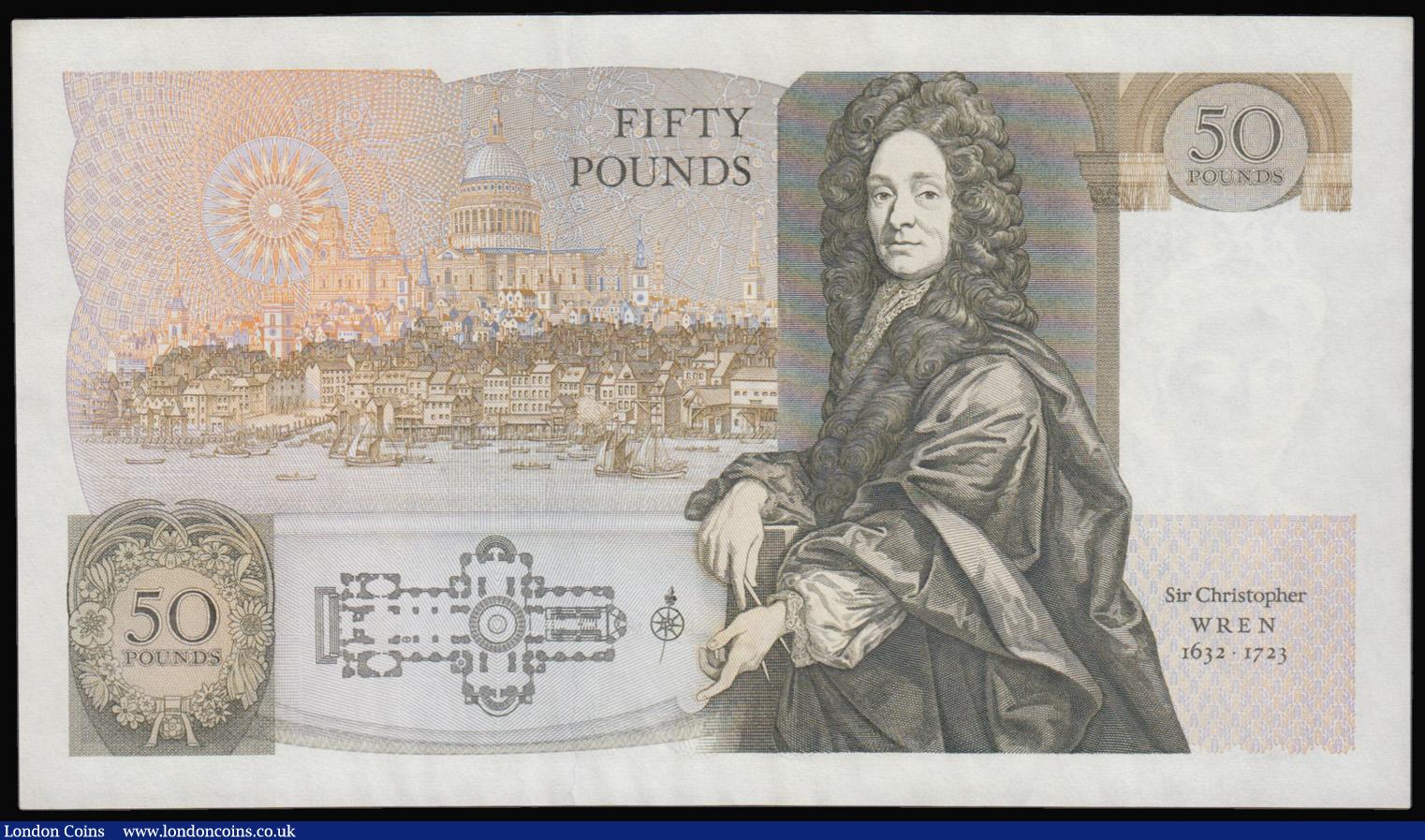 London Coins : A179 : Lot 66 : Fifty Pounds Somerset QE2 pictorial & Sir Christopher Wren B352 Brown issue 1981 very FIRST RUN ...