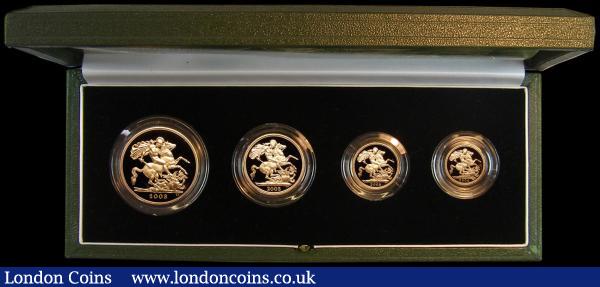 United Kingdom 2003 Gold Proof Four Coin Sovereign Collection, Gold Five Pounds, Two Pounds, Sovereign and Half Sovereign FDC cased as issued with certificate, the box lid stained (coins are choice) : English Cased : Auction 179 : Lot 668