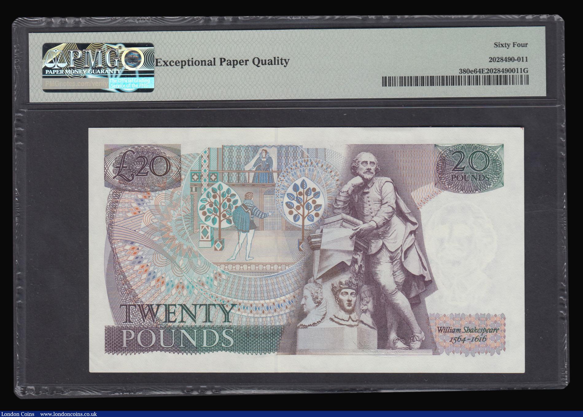 London Coins : A179 : Lot 69 : Twenty Pounds Gill B355 Shakespeare Reverse a scarce first run 01L 429482 (March 1988) Choice Uncirc...