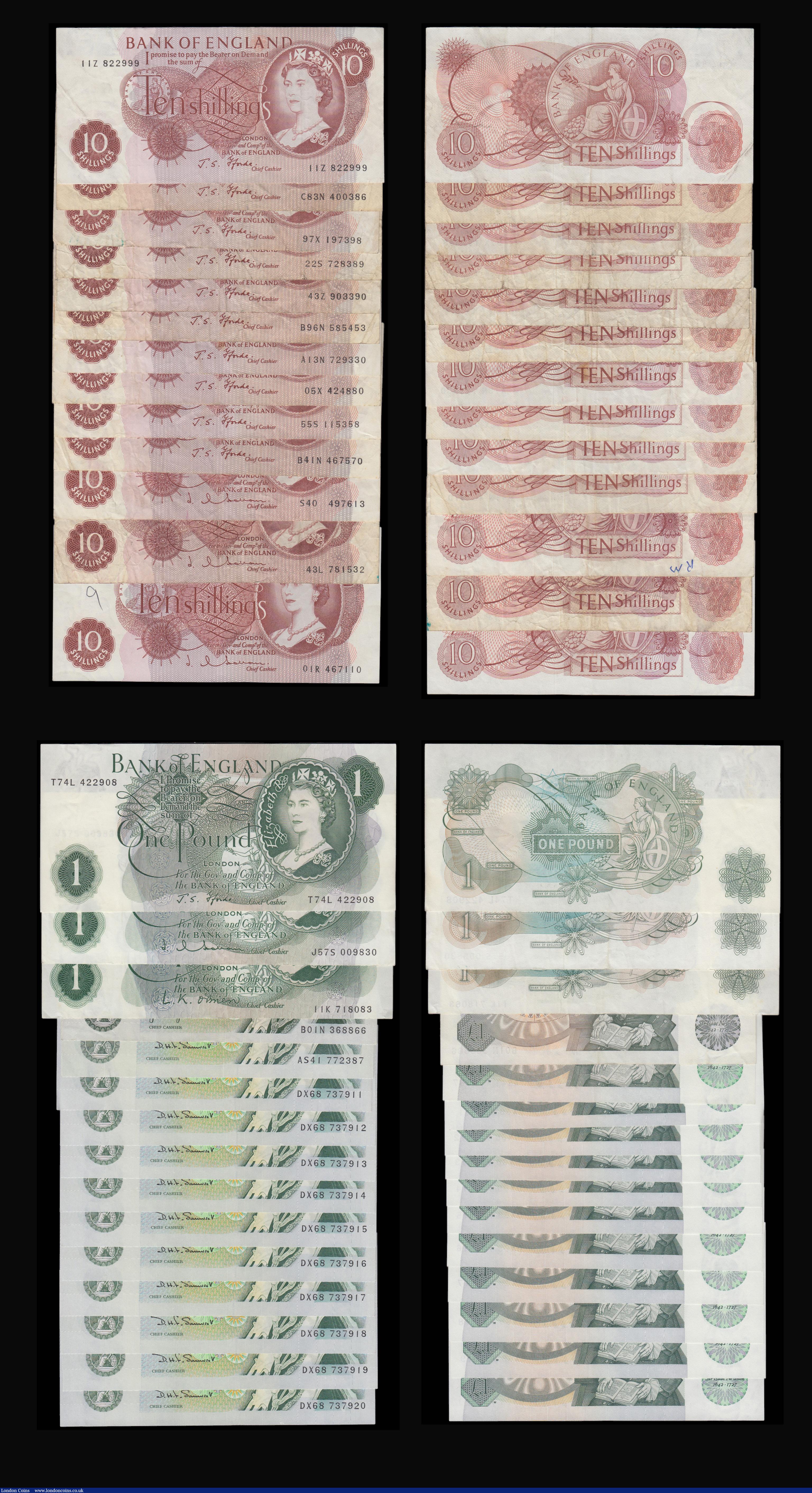 London Coins : A179 : Lot 71 : Five Pounds Gill 1990 B357 A48 prefix AU, One Pounds Peppiatt Blue 1940-48 B249 (10) average VF, O&#...