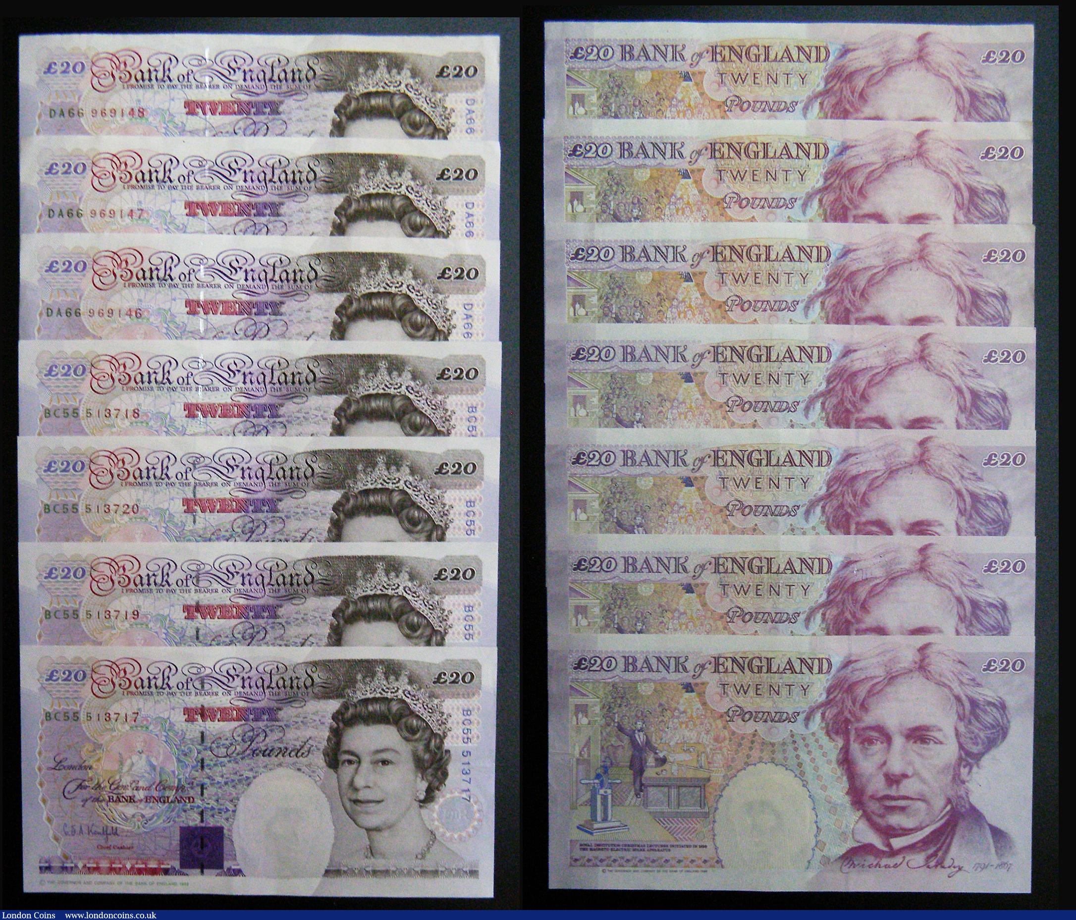 London Coins : A179 : Lot 72 : Twenty Pounds (13) Kentfield 1994 Faraday AD prefix 2 consecutives, BC55 4 consecutives and CH19 4 c...