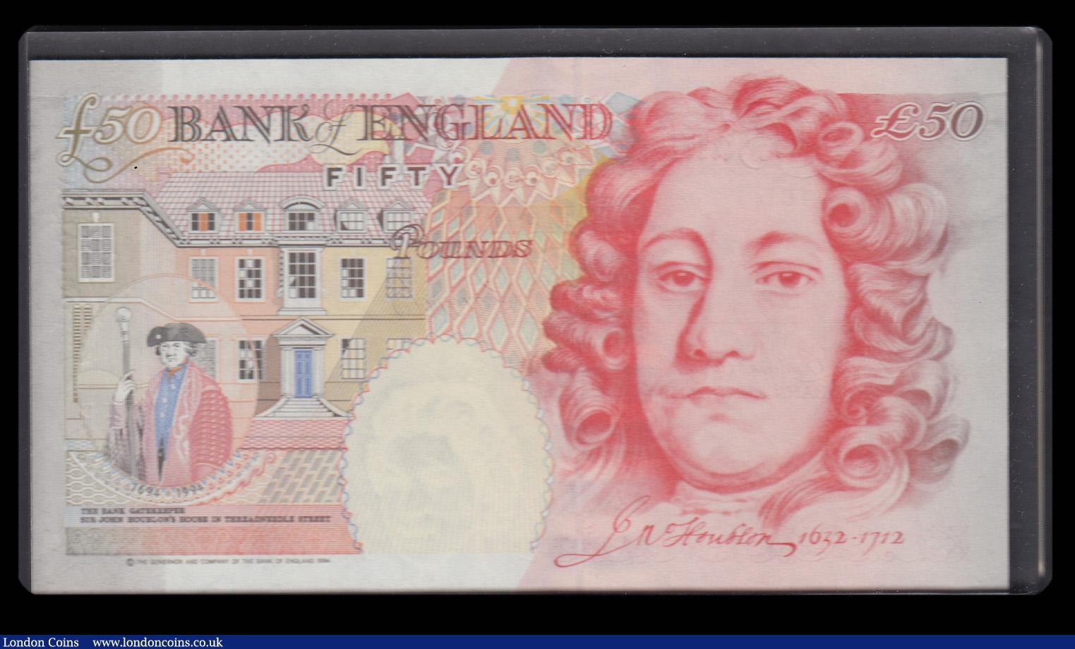 London Coins : A179 : Lot 73 : Fifty Pounds Kentfield QE2 & Sir John Houblon B377 Silver Foil Tudor Rose issue 1994 series YR19...