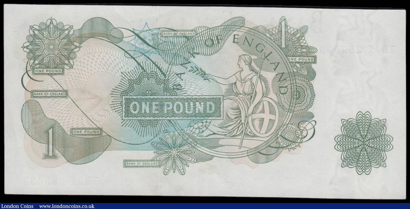 London Coins : A179 : Lot 88 : One Pound Page 1970 B320 Error printed at a slanted angle so the B of Bank of England close to the e...