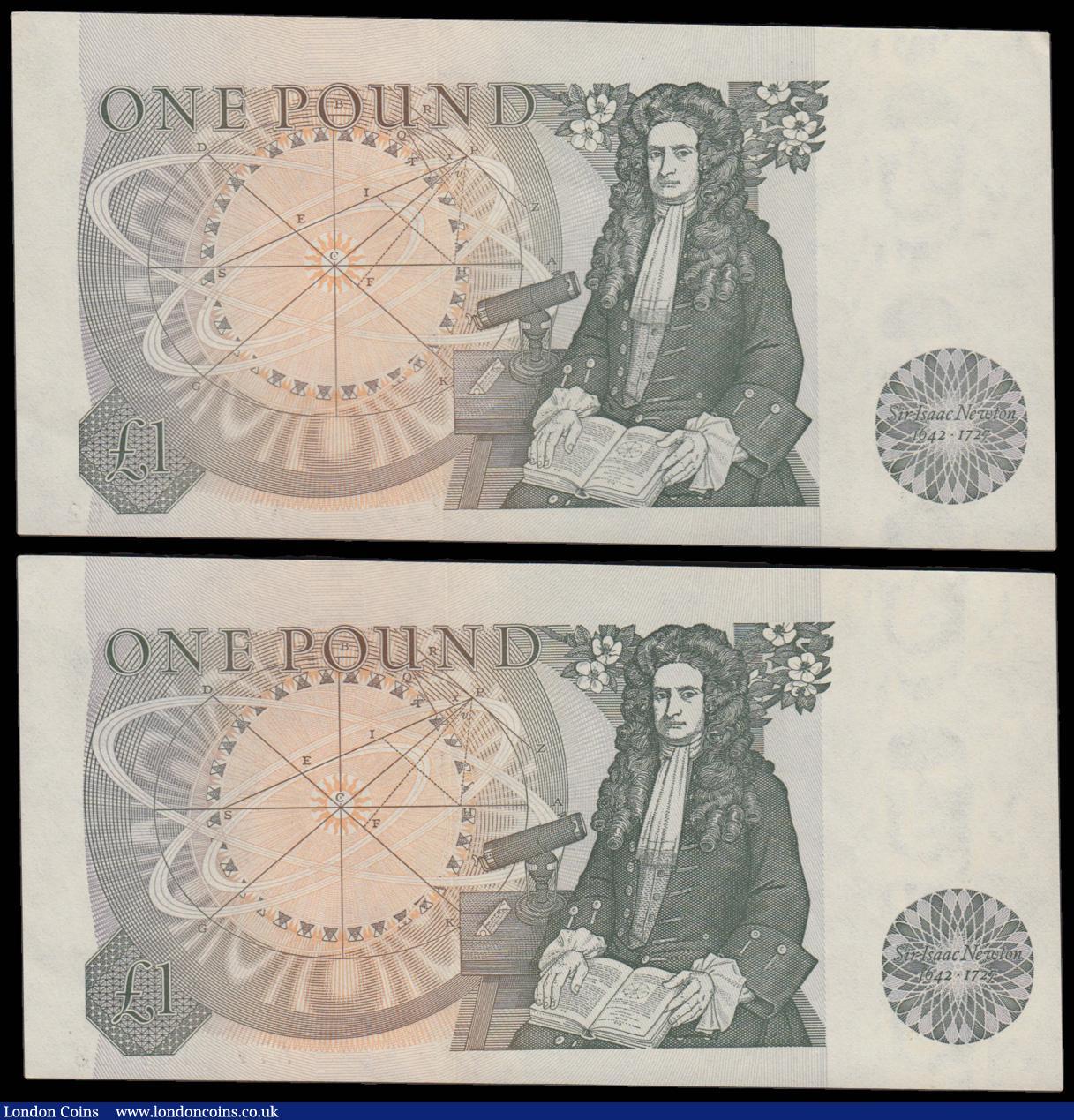 London Coins : A179 : Lot 89 : One Pounds Page Isaac Newton 1978 B337 Errors printed off centre and at a slanted angle so the top b...