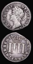 London Coins : A179 : Lot 1856 : Maundy Fourpences (3) all 1687 7 over 6 ESC 1862, Bull 786, two with planchet clips, the first GVF/N...