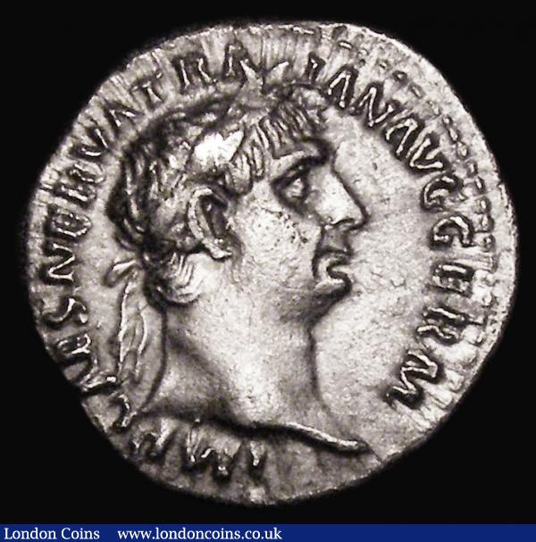 Roman Denarius Trajan (100AD) Obverse: Laureate head right, IMP CAES NERVA TRAIAN AVG GERM, Reverse: Vesta seated left holding petera and torch PM TRP COS III P P, RSC 214, RIC 40, 3.13 grammes, GVF : Ancient Coins : Auction 180 : Lot 1153