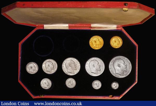 Proof Set 1902 short set  (11 coins) Sovereign to Maundy Penny Matt Proofs UNC to nFDC the silver with matching tone, comes in a 13-coin hard long set box : English Coins : Auction 180 : Lot 1191
