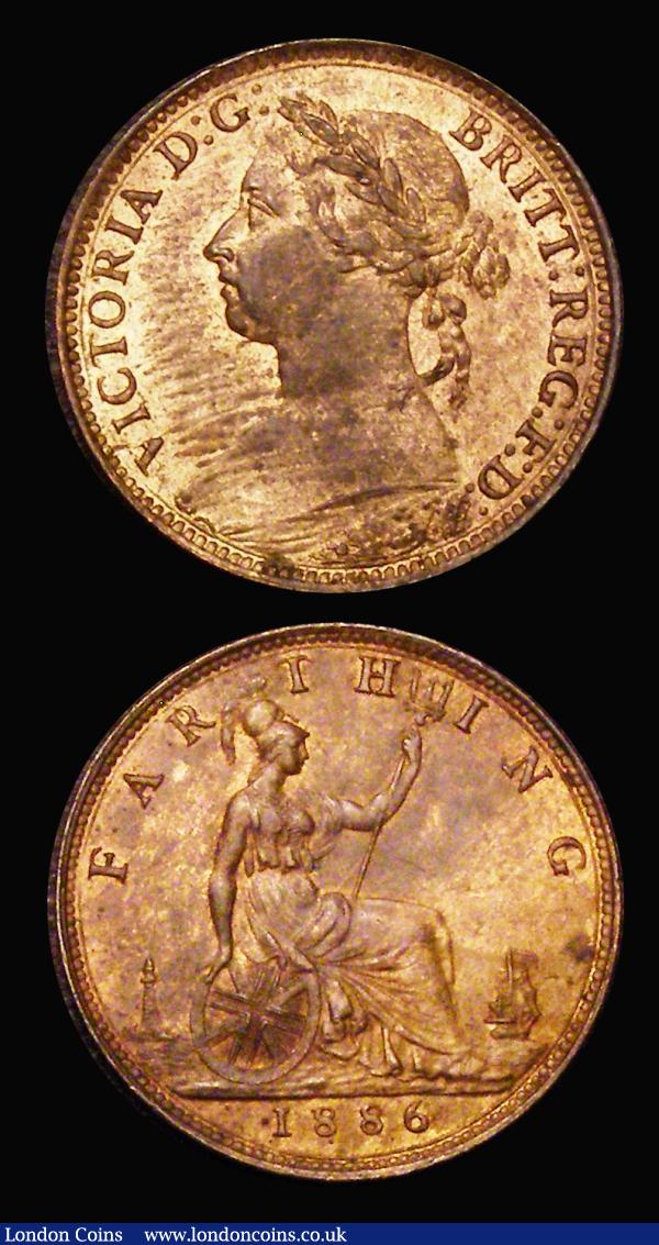Farthings (2) 1886 Freeman 557 dies 7+F A/UNC with some lustre and a light handling mark, 1895 Veiled Head Freeman 571 dies 1+A, UNC with around 70% lustre, slightly subdued on the reverse : English Coins : Auction 180 : Lot 1309