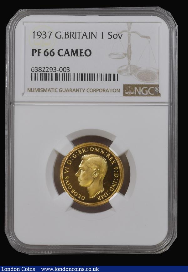 Sovereign 1937 Gold Proof S.4076, Marsh 296B, in an NGC holder and graded PF66 Cameo, the only George VI Gold issue of Sovereigns, extremely desirable and sought after in the highest grades : English Coins : Auction 180 : Lot 1948