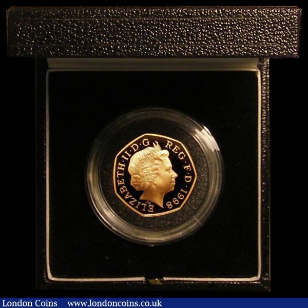 Fifty Pence 1998 NHS 50th Anniversary S.H10 Gold Proof, FDC in the Royal Mint box of issue with certificate : English Cased : Auction 180 : Lot 311