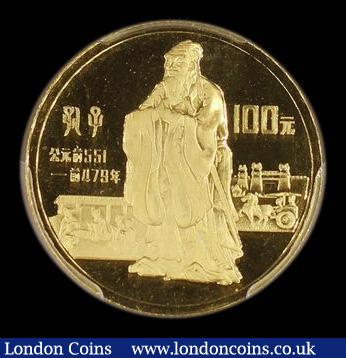 China 100 Yuan 1985 Founders of Chinese Culture - Confucius Gold Proof KM#125 in a PCGS holder and graded PR69 DCAM : World Coins : Auction 180 : Lot 955