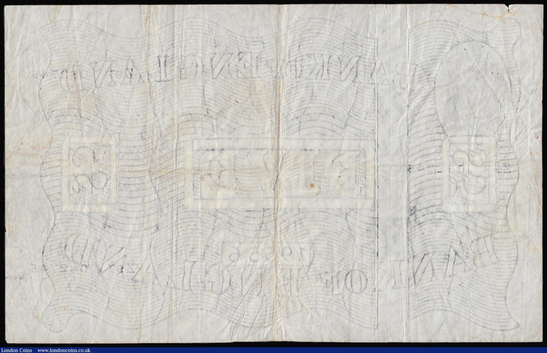 London Coins : A180 : Lot 101 : Five Pounds O'Brien white B275 dated 13 June 1955 prefix Z97, Fine+ 