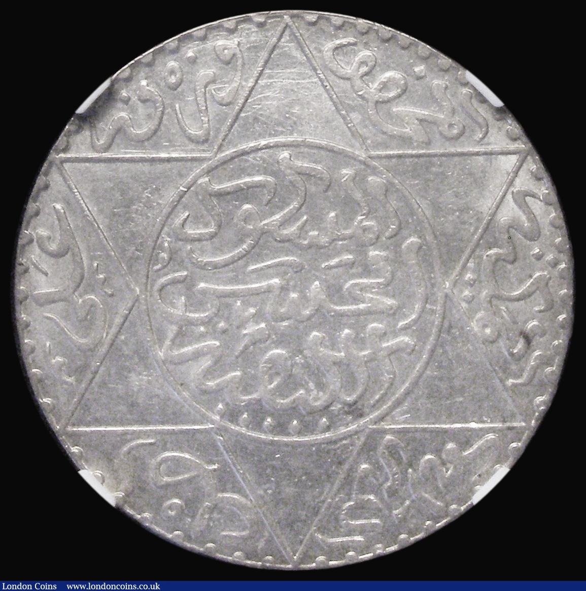 London Coins : A180 : Lot 1045 : Morocco 5 Dirhams AH1313 (1895) Paris Mint Y#7 in an NGC holder and graded MS61
