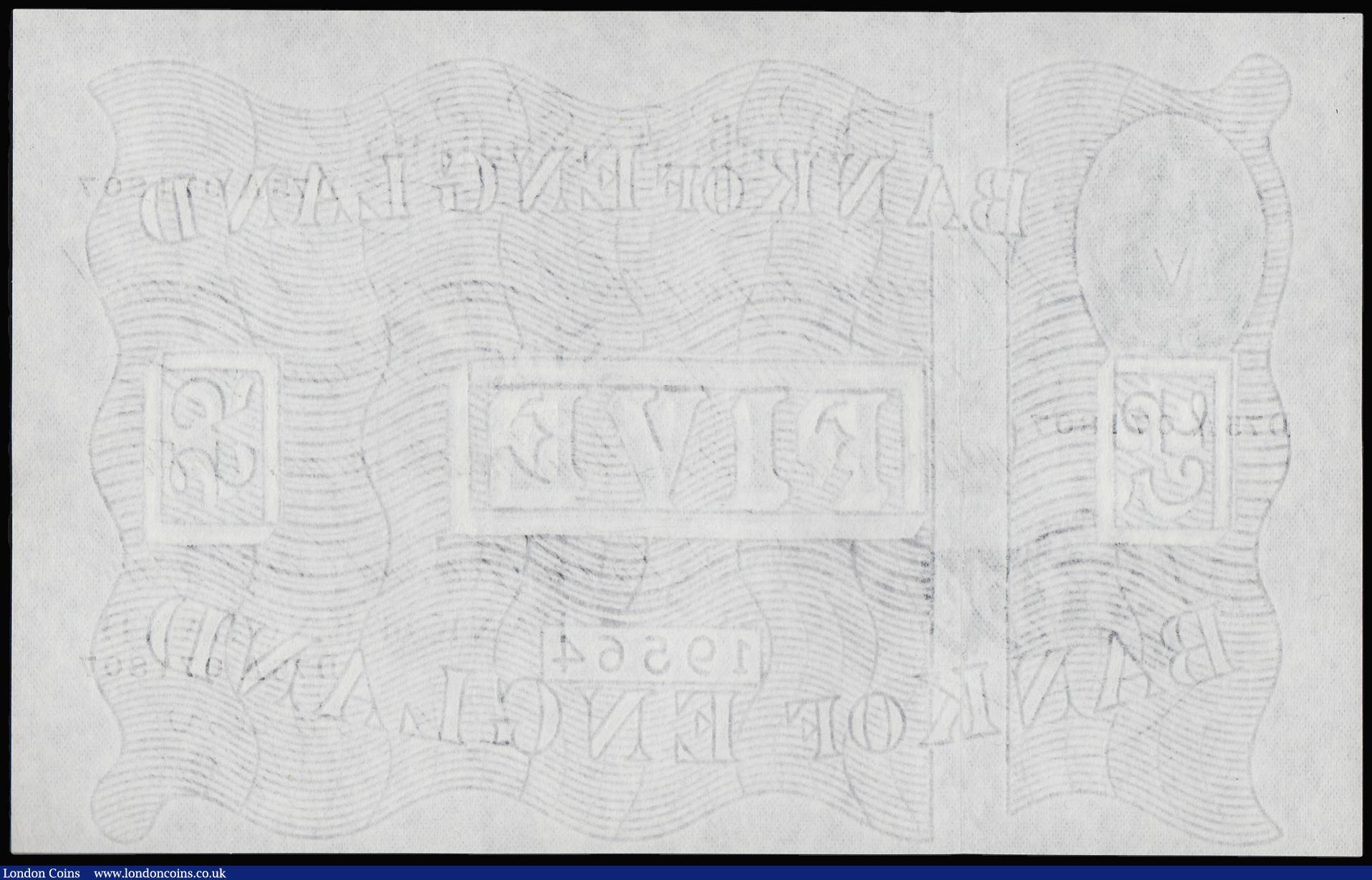 London Coins : A180 : Lot 108 : Five Pounds O'Brien white B276, issued 23 August 1956, D75A 071807 Unc or near so