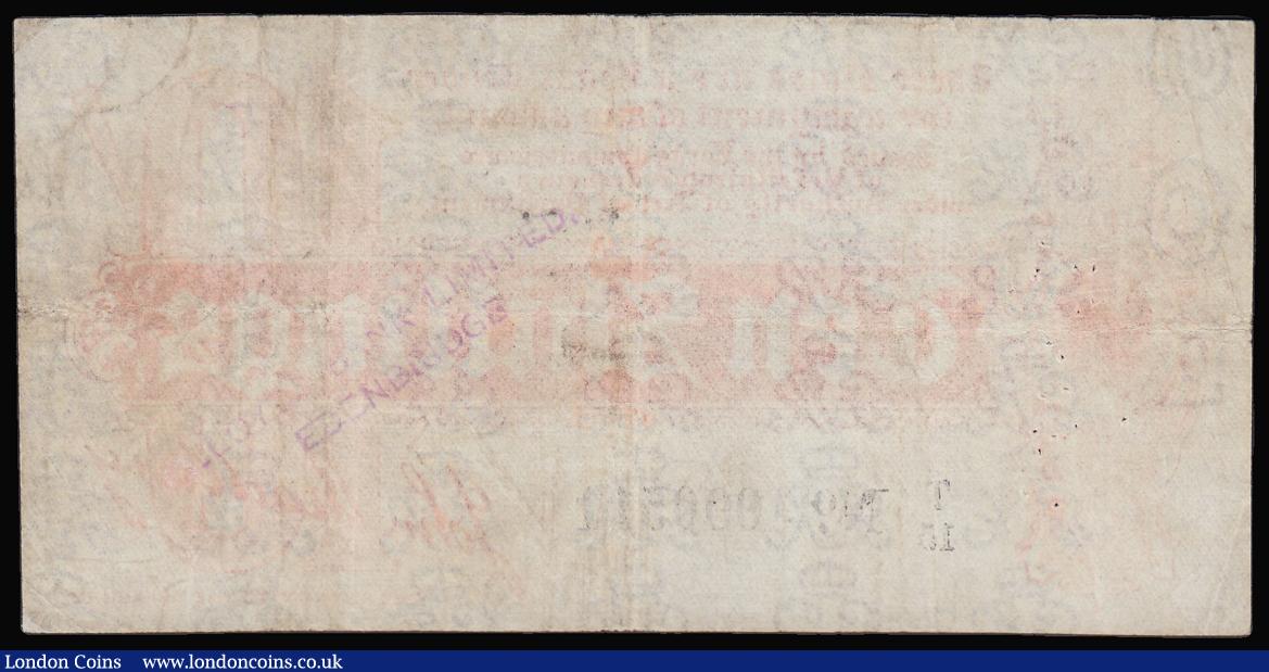 London Coins : A180 : Lot 11 : Ten Shillings Bradbury T8 issued 1914 series T/15 000511, VF pinholes left side a scarce issue