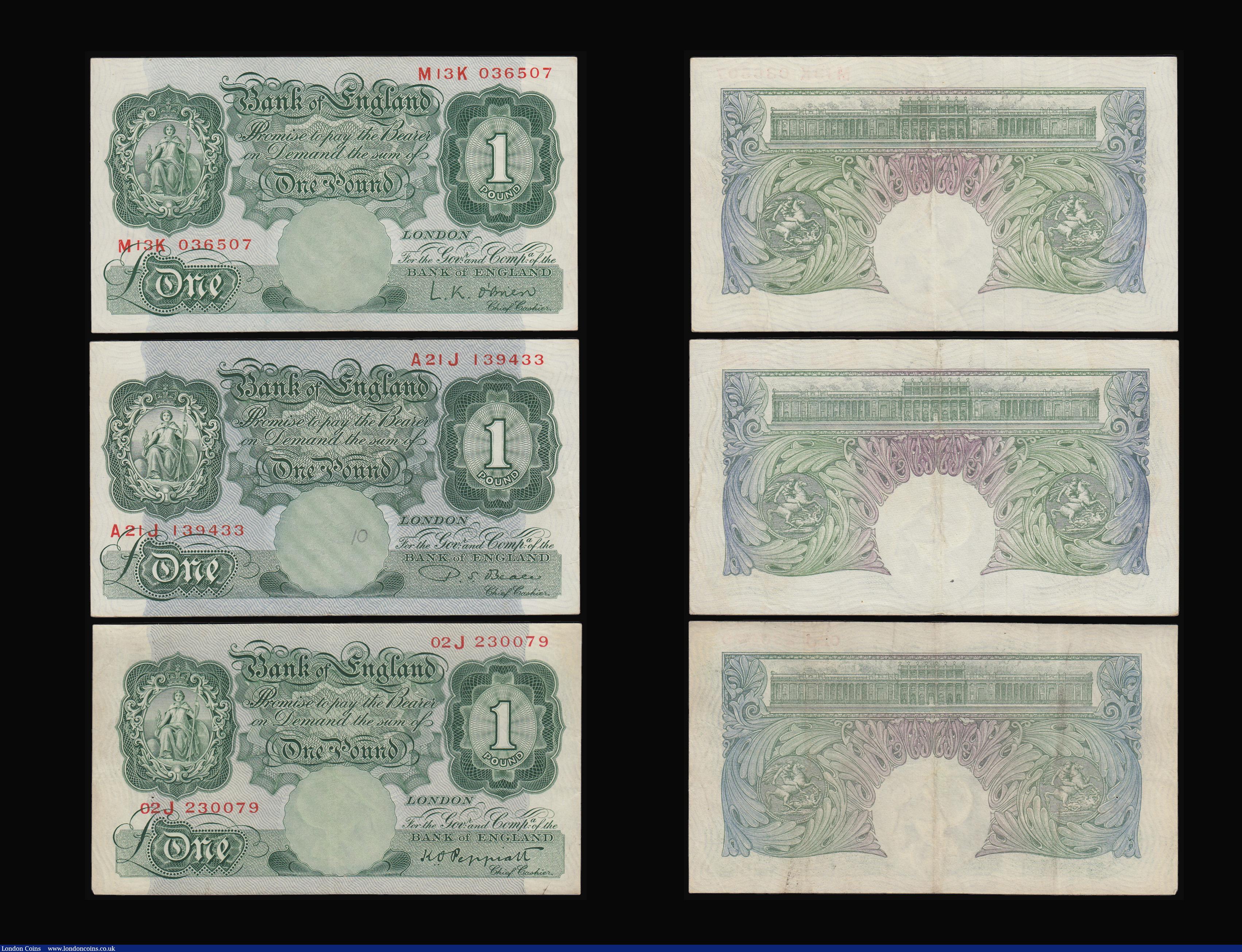London Coins : A180 : Lot 115 : Ten Pounds Page 1971 B326 B24 prefix AU, One Pounds (3) Peppiatt 1934 B238 02J prefix VF, Beale 1950...