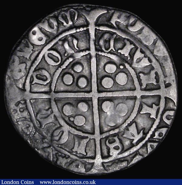 Groat Henry VI Cross-Pellet issue, Saltire on neck, fleur on breast, pellets by hair, mascle after HENRIC, Reverse with extra pellets in two quarters, mullet after POSVI, S.1937, North 1518, mintmark Cross on obverse only, 2.97 grammes, Good Fine on a slightly small flan, Ex-Carlyon-Britton, Rare, comes with three old tickets : Hammered Coins : Auction 180 : Lot 1161