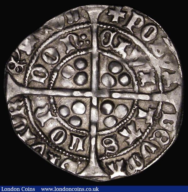 Groat Henry VI Trefoil issue, London Mint, Trefoils by neck, leaf on breast, trefoil of pellets after DON, trefoil spots on obverse, no stops on reverse, mintmark Cross fleury/Plain Cross, S.1908, North 1496, 3.79 grammes, GVF, boldly struck on a slightly irregular flan, comes with three old collector's tickets : Hammered Coins : Auction 180 : Lot 1164