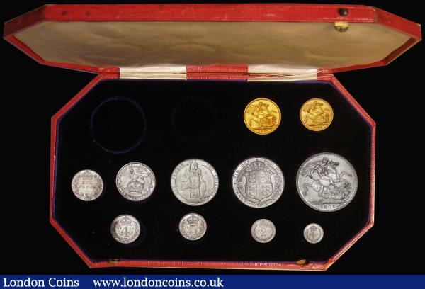 Proof Set 1902 short set  (11 coins) Sovereign to Maundy Penny Matt Proofs UNC to nFDC the silver with matching tone, comes in a 13-coin hard long set box : English Coins : Auction 180 : Lot 1191