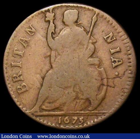 London Coins : A180 : Lot 1299 : Farthing 1675 R over O in CAROLVS unlisted by Peck (similar to the Cooke Collection item 709) LCGS v...