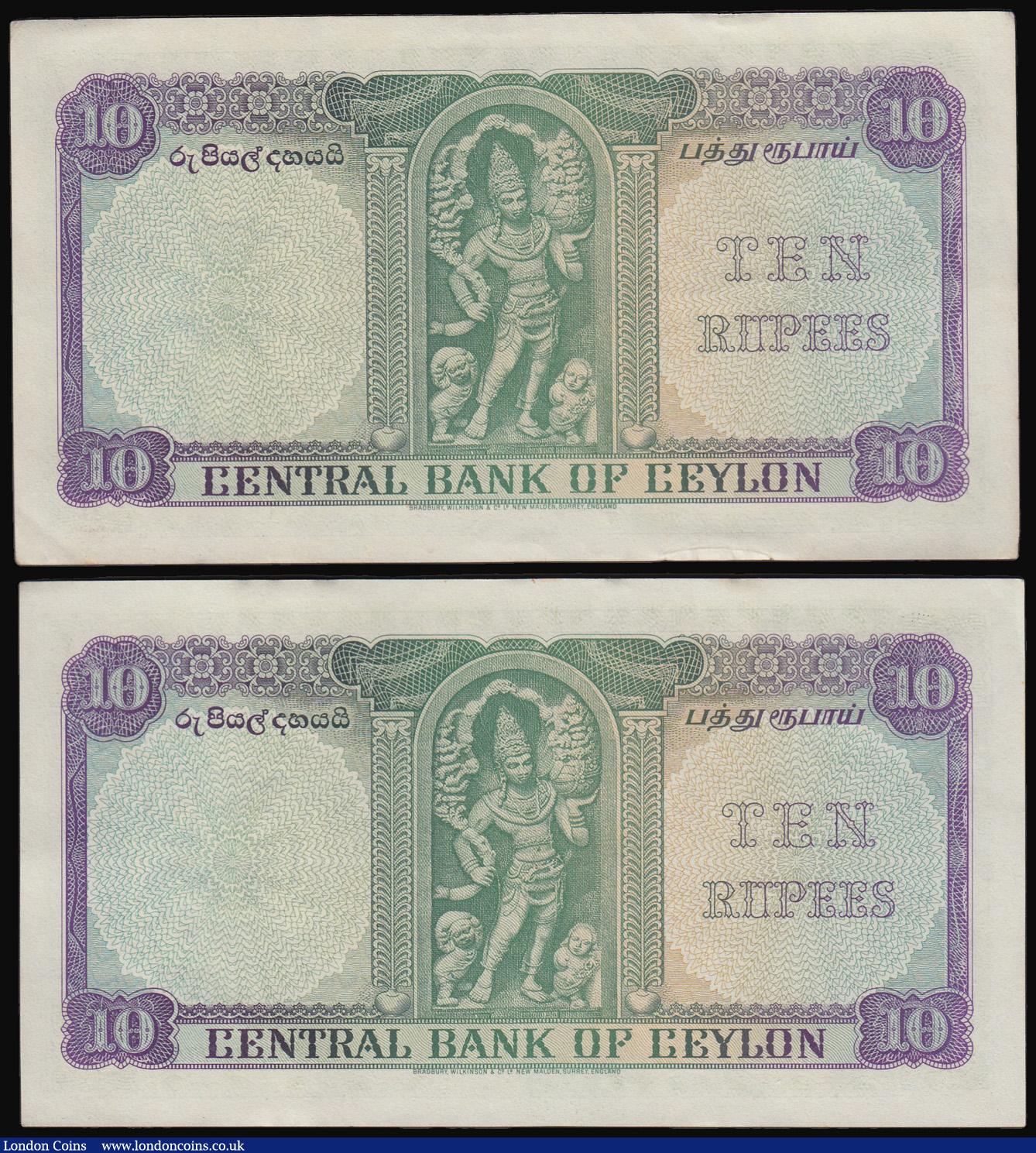 London Coins : A180 : Lot 134 : Ceylon 10 Rupees 16th October 1954 (2) series L/39 743003 and 743031 AU