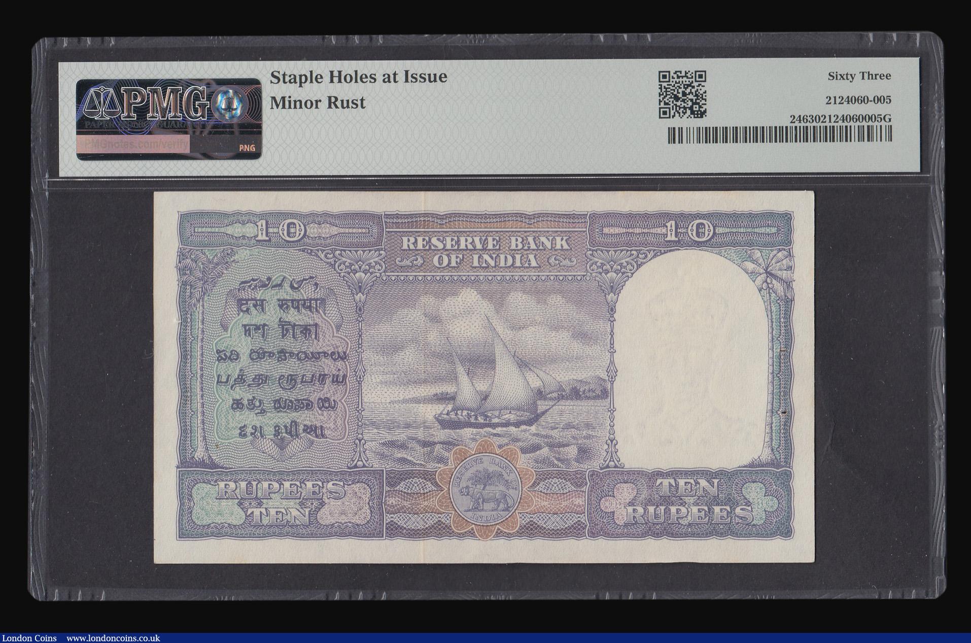London Coins : A180 : Lot 157 : India Ten Rupees, Reserve Bank of India, undated issue (1943) Serial No. B/32 386799, Pick 24, in a ...