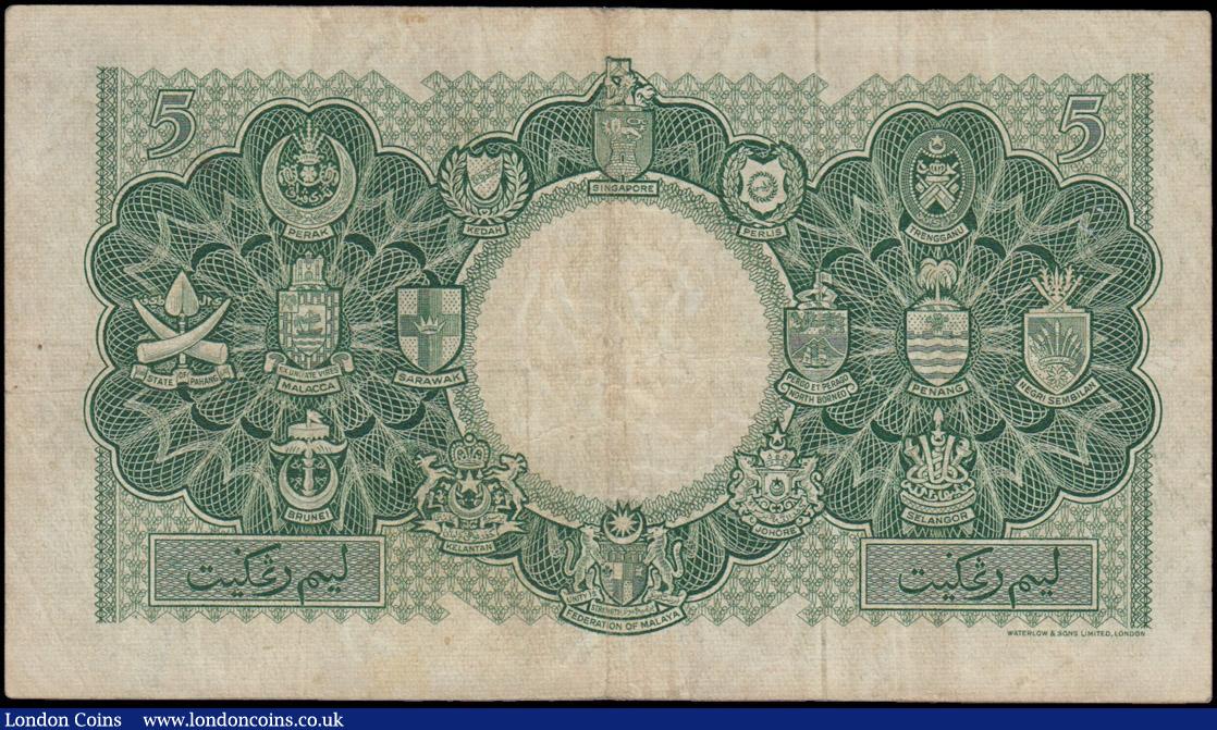 London Coins : A180 : Lot 175 : Malaya and British Borneo Board of Commissioners of Currency 5 Dollars Pick 2a dated 21st March 1953...