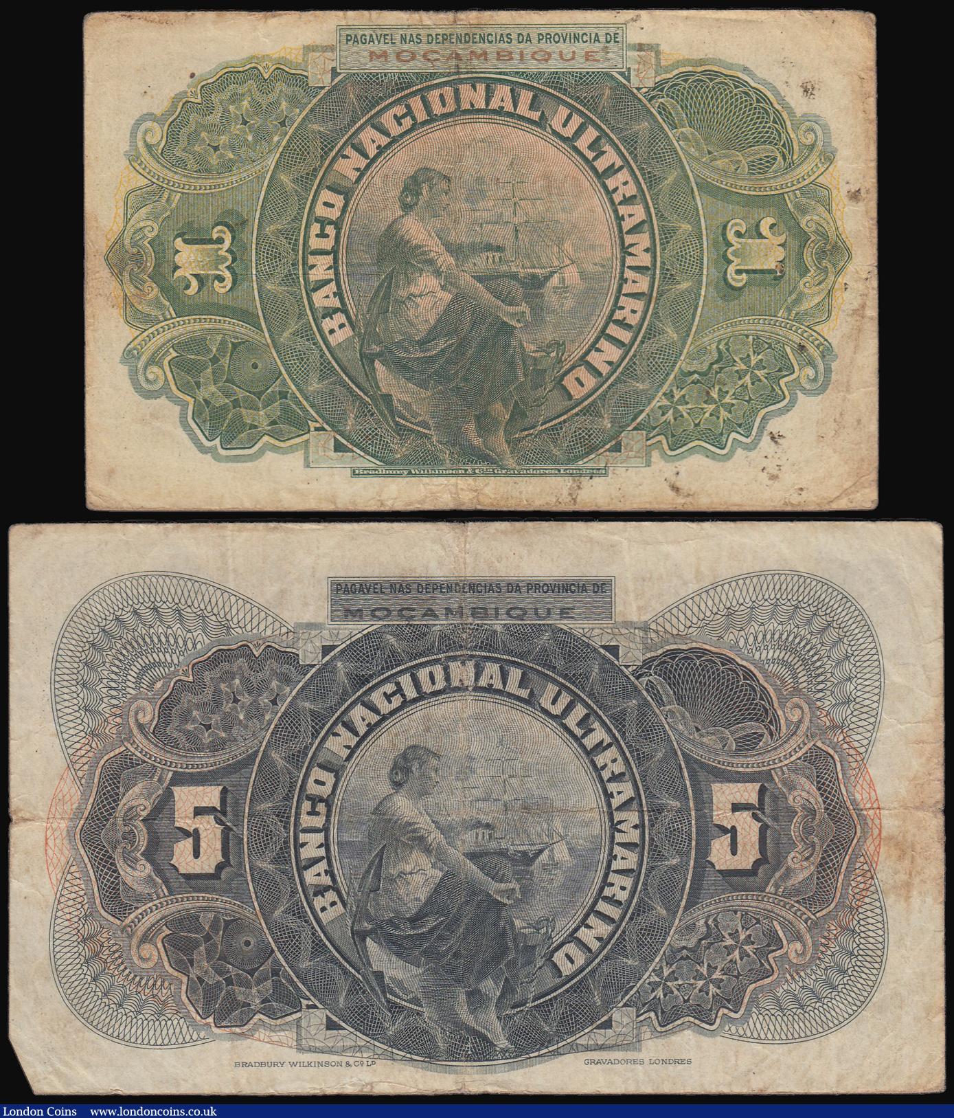 London Coins : A180 : Lot 180 : Mozambique Banco Nacional Ultramarine 1 and 5 Escudos dated 1st January 1921 issues variety without ...