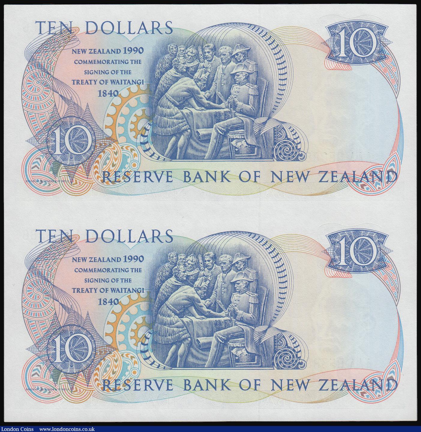 London Coins : A180 : Lot 183 : New Zealand 10 Dollars 1990 Treaty of Waitangi Commemorative Issue (2) an uncut pair prefix AAA Unc 