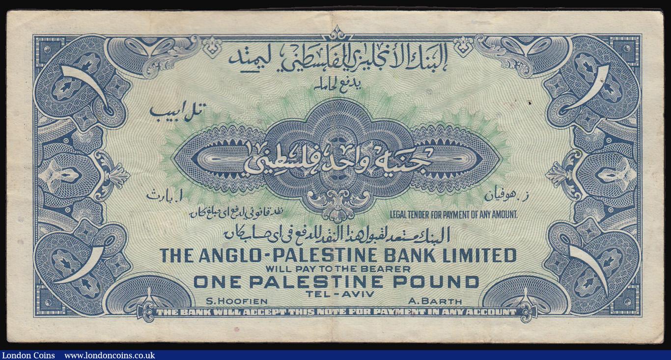 London Coins : A180 : Lot 202 : Palestine - The Anglo-Palestine Bank Limited One Palestine Pound (1948-1951) Pick 15 VF pinoles