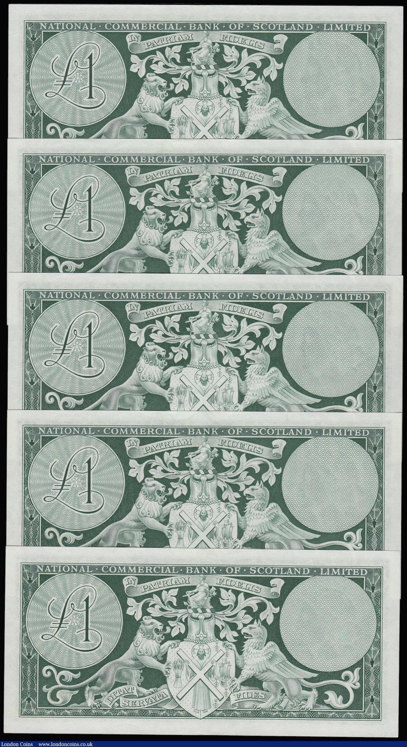 London Coins : A180 : Lot 210 : Scotland , The National Bank of Scotland LTD One Pounds 1st October 1964 (5) consecutives IN 623344 ...