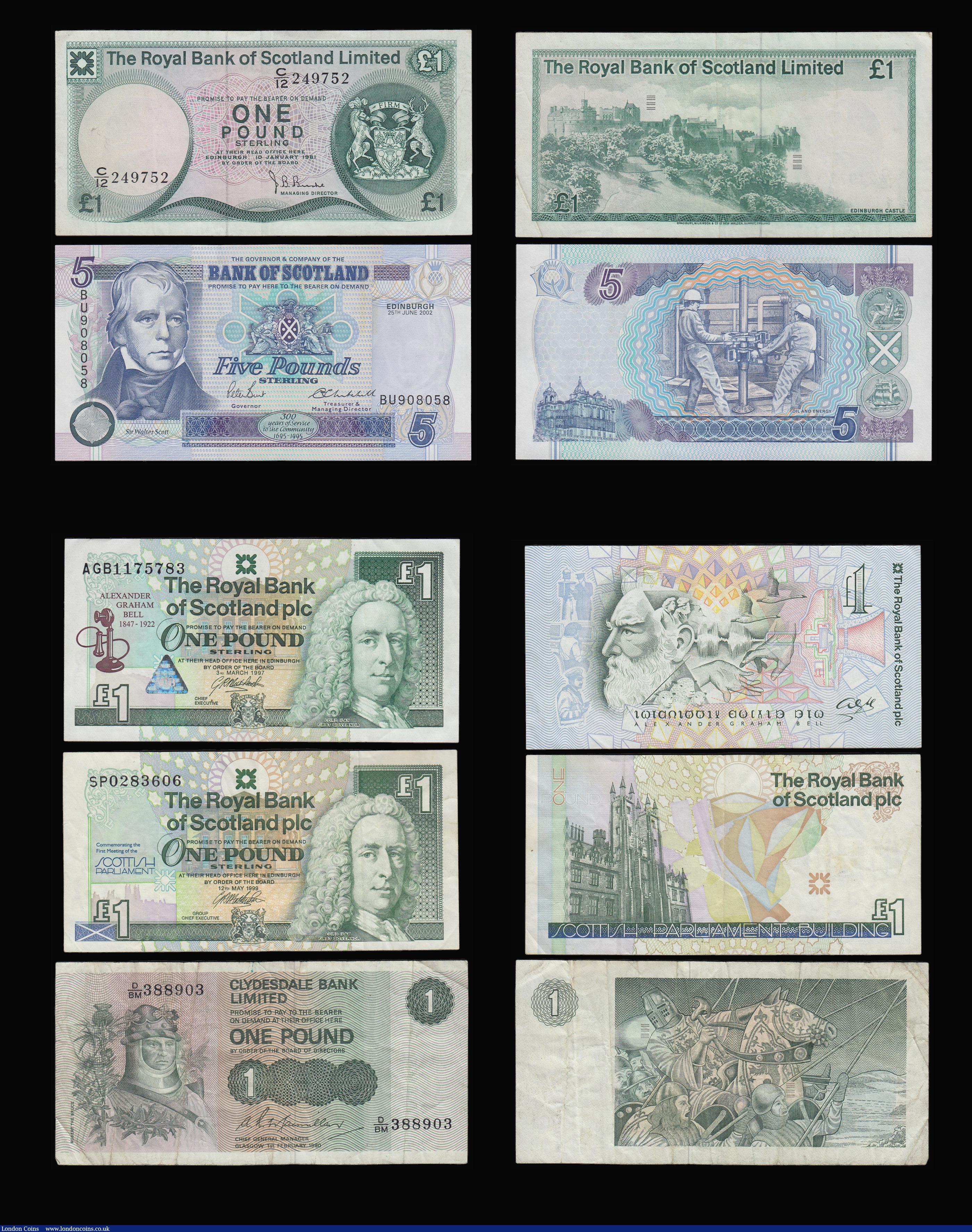 London Coins : A180 : Lot 211 : Scotland Bank of Scotland £10 (3) 23rd March 1994 EF, 19th June 2001 AU, 17 Sep 2007 AU. Five ...