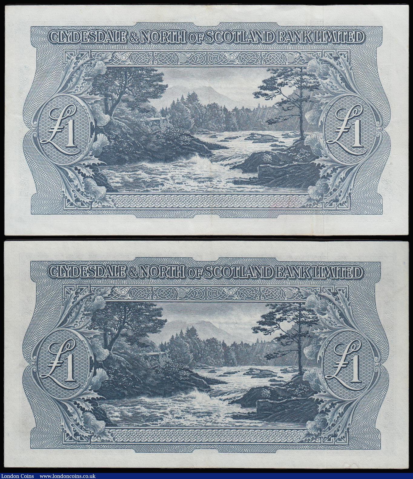 London Coins : A180 : Lot 212 : Scotland Clydeside & North of Scotland Bank One Pounds (2) 1 Nov 1950 AU-Unc, 1st March 1952 GVF...