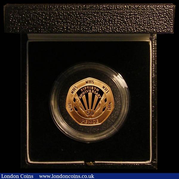Fifty Pence 1998 NHS 50th Anniversary S.H10 Gold Proof, FDC in the Royal Mint box of issue with certificate : English Cased : Auction 180 : Lot 311