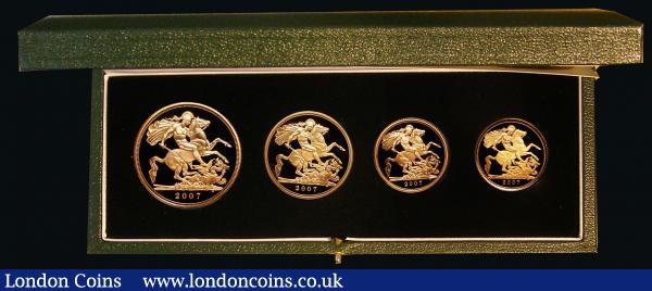 United Kingdom 2007 Gold Proof Four Coin Sovereign Collection, Gold Five Pounds, Two Pounds, Sovereign and Half Sovereign FDC boxed as issued with certificate : English Cased : Auction 180 : Lot 587