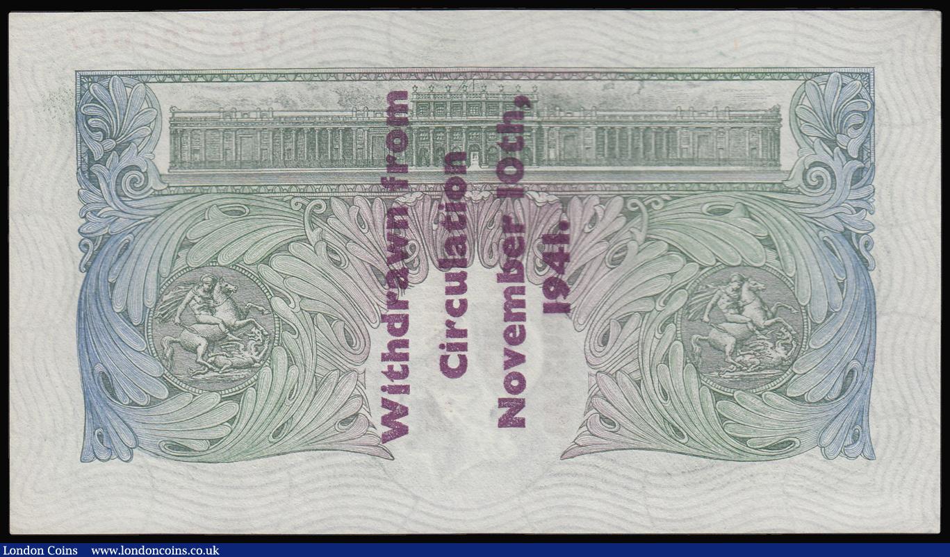 London Coins : A180 : Lot 72 : One Pound Peppiatt B239A Guernsey overprint prefix E15A, "Withdrawn from circulation November 1...