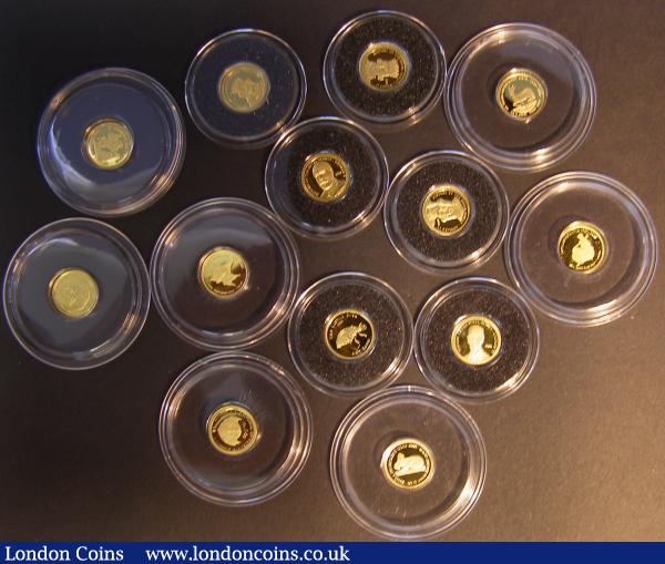 World in Gold - The Smallest Gold Coins of the World 2007-2010 a 24-coin set, includes examples from Fiji, Cook Islands (16, includes many 'History of the Royal Family' issues), Malawi, Republic of Palau (5), Netherlands UNC to FDC, with one certificate : World Cased : Auction 180 : Lot 725