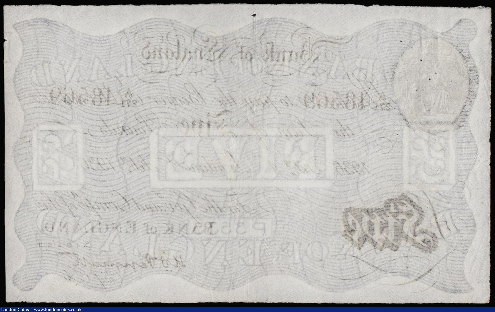 London Coins : A180 : Lot 73 : Five Pounds Peppiatt B241 Operation Bernhard German forgery dated 1st February 1936 series A/271 485...