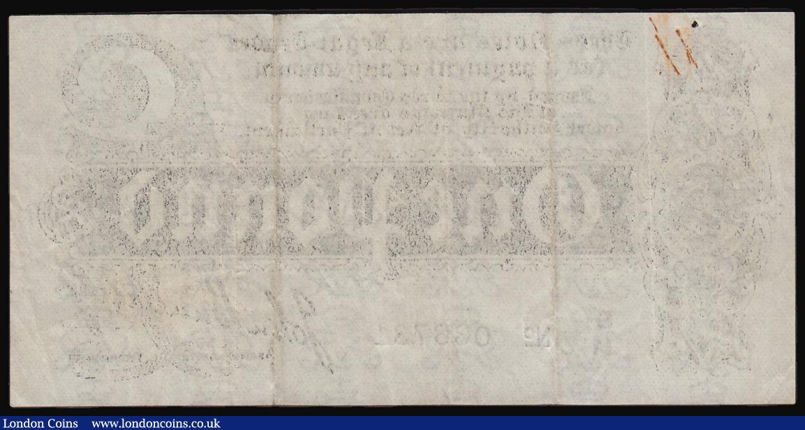 London Coins : A180 : Lot 8 : One Pound Bradbury T5.3a issued 1914, series D/11 036731, VF one tiny hole top left close to the edg...