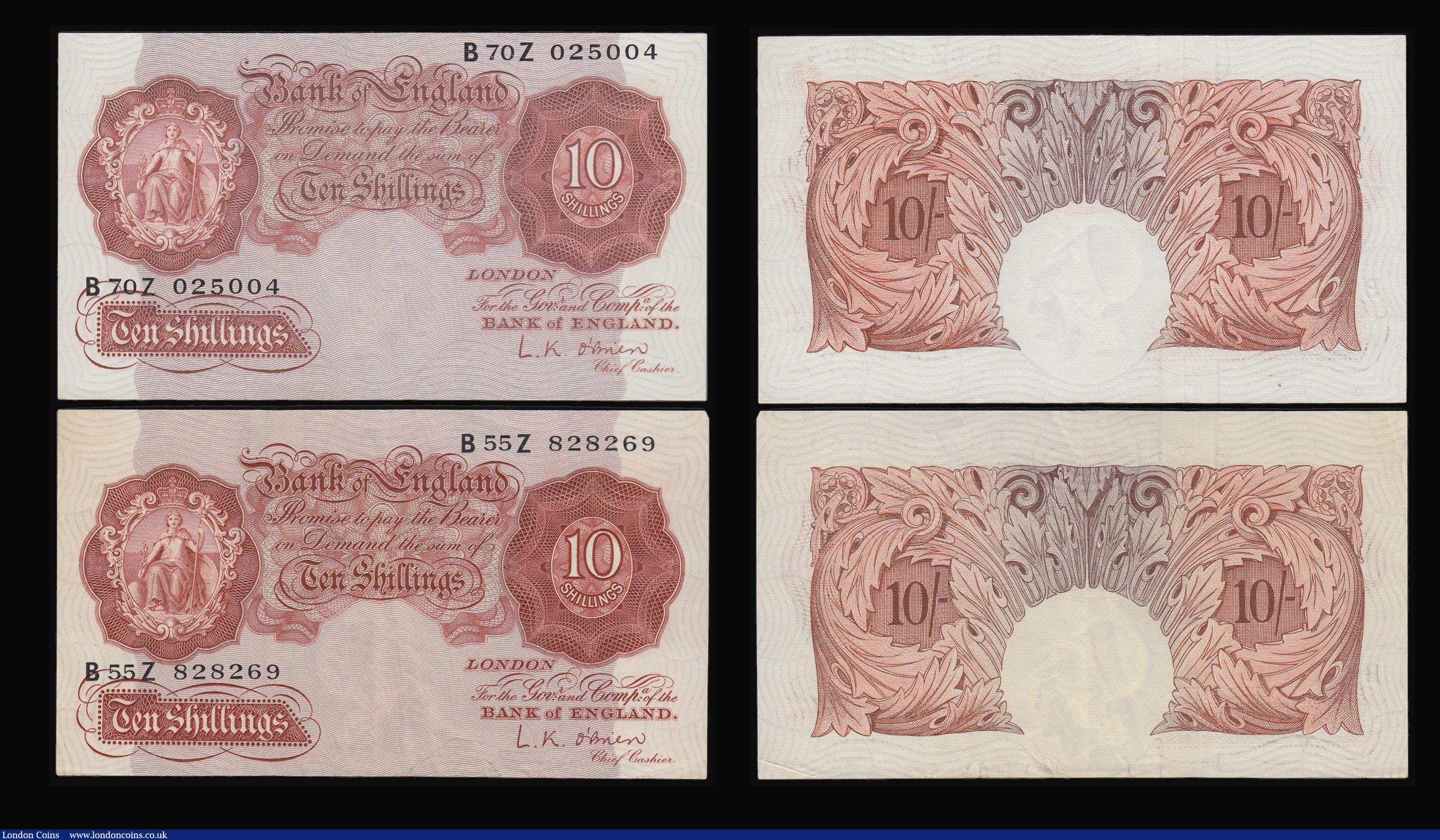 London Coins : A180 : Lot 83 : Ten Shillings Peppiatt Mauve B251 (3) AU, Fine and VG, O'Brien B271 (2) AU and VF. One Pounds Peppia...